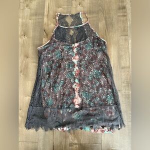 NEW‎ Anthropologie Postmark Sea Drift Tank Gray Lace Women Medium Sleeveless